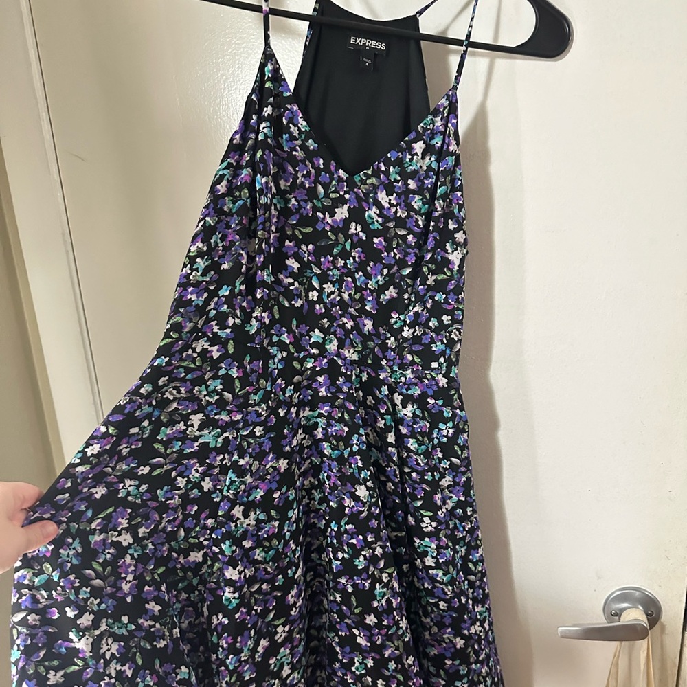 Express Dress, floral print purple black white